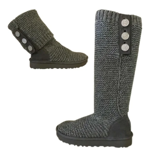 UGG Sweater Knit Foldover Boot Classic Grey Silver Warm Boho Casual Slouchy 8 - Picture 1 of 11